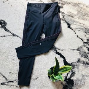 Lululemon 7/8 Tights with Pink Eyelet Detailing